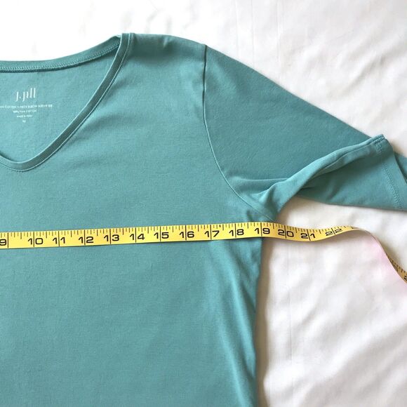 J Jill Shirt Top Women Medium Blue Luxe Supima Elbow Sleeve V Neck Normcore EUC - Picture 5 of 8